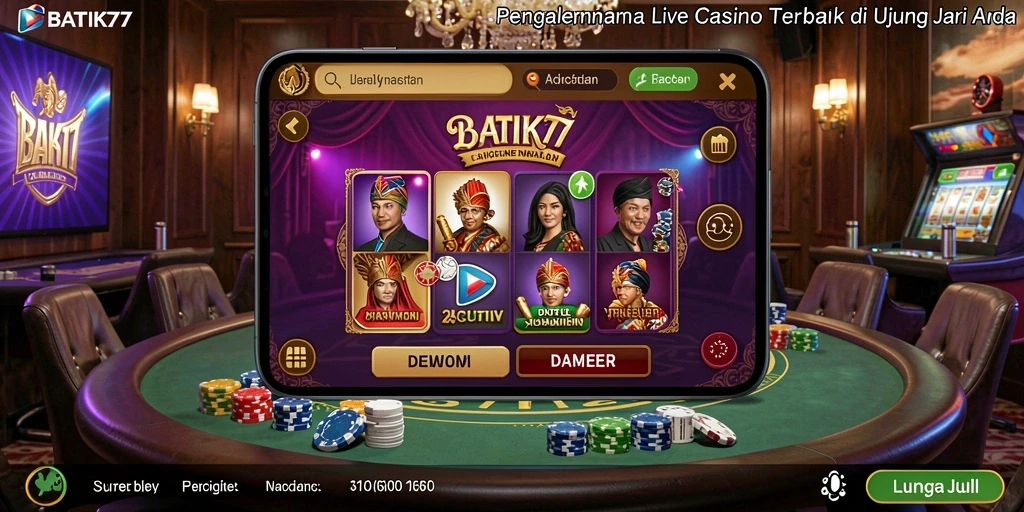 Screenshot utama BATIK77 menampilkan dealer Live Casino yang sedang memandu permainan.