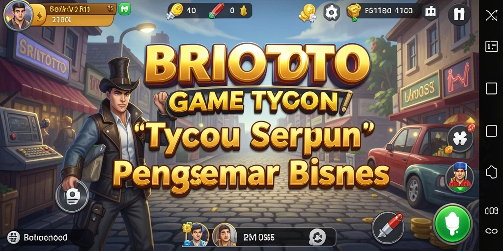 Tampilan gameplay BRIOTOTO menampilkan suasana bisnis yang dinamis.