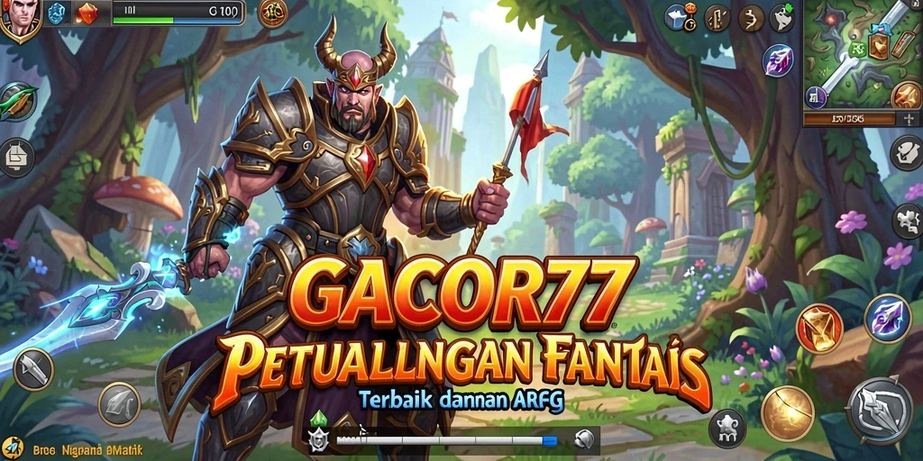 Tangkapan layar gameplay GACOR77 menampilkan perjuangan karakter melawan monster di dunia fantasi.
