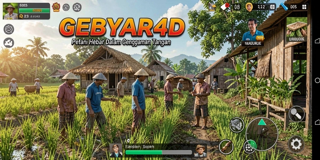 Screenshot utama GEBYAR4D menampilkan petani yang sedang merawat tanaman.
