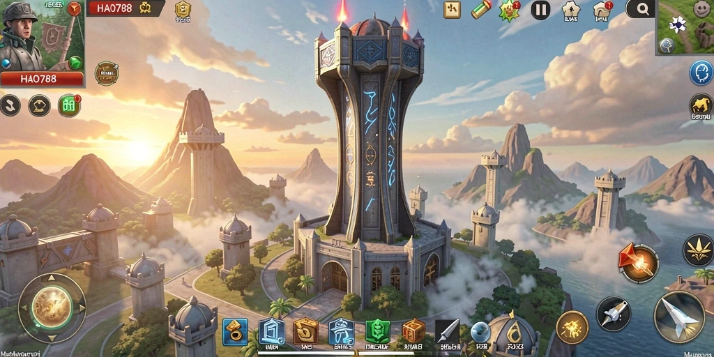 Screenshot tampilan gameplay HAO788 dengan menara dan musuh yang menantang.