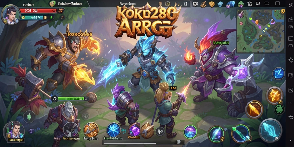 Screenshot utama KOKO288 menampilkan aksi pertempuran seru dan karakter menawan.