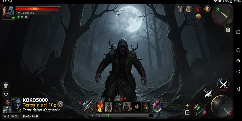Screenshot gameplay KOKO5000 menampilkan suasana horor yang mencekam.