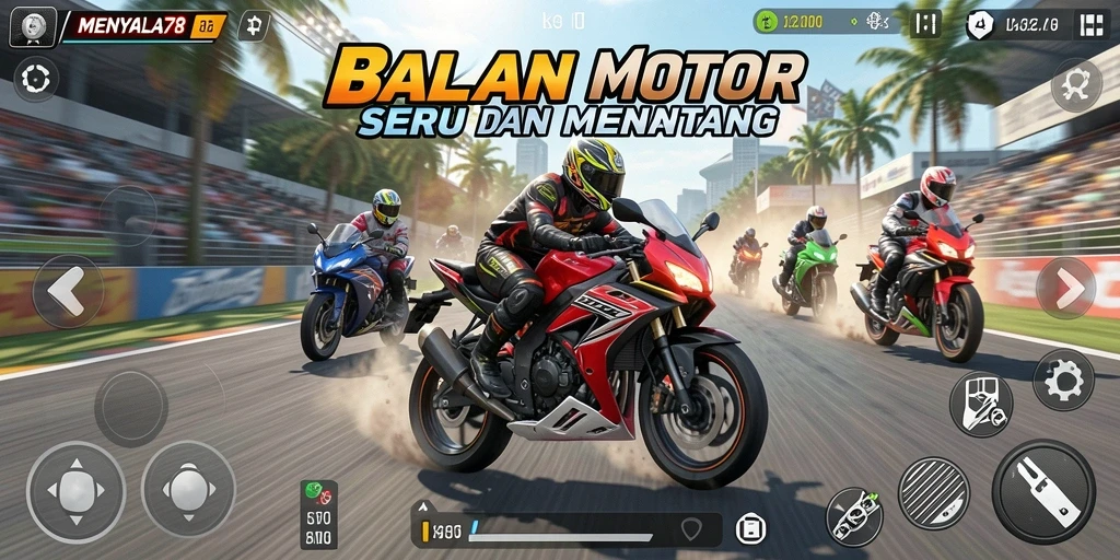 Tampilan gameplay seru balapan motor di MENYALA78.