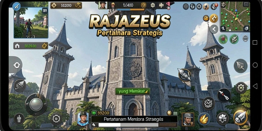 Screenshot gameplay RAJAZEUS menunjukkan aksi menara pertahanan yang menegangkan.