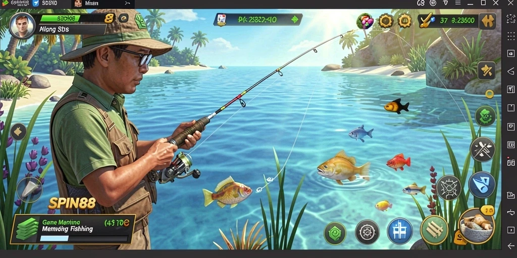 Screenshot gameplay SPIN88 menampilkan aksi menangkap ikan yang mendebarkan.