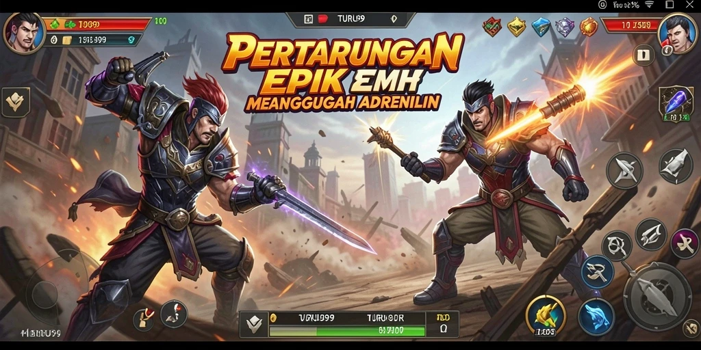 Tampilan gameplay TURU99 dengan karakter bertarung yang dinamis.
