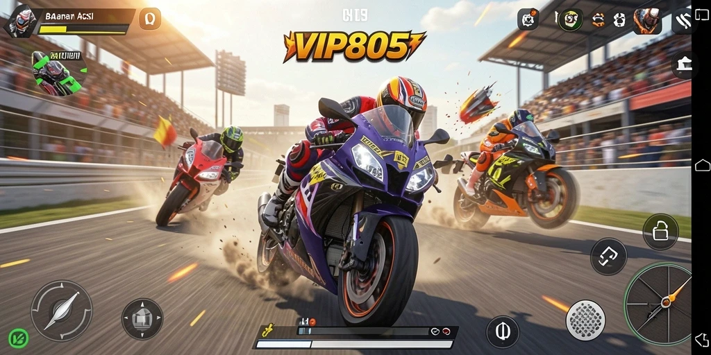 Screenshot gameplay VIP805 yang menampilkan balapan motor penuh aksi.