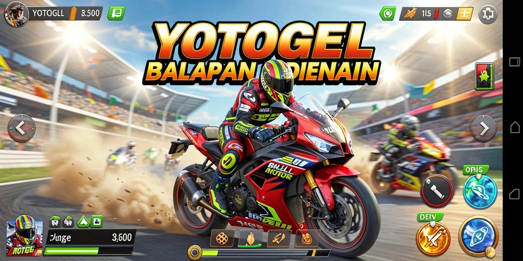 Menampilkan gameplay balapan motor yang seru dan mendebarkan.